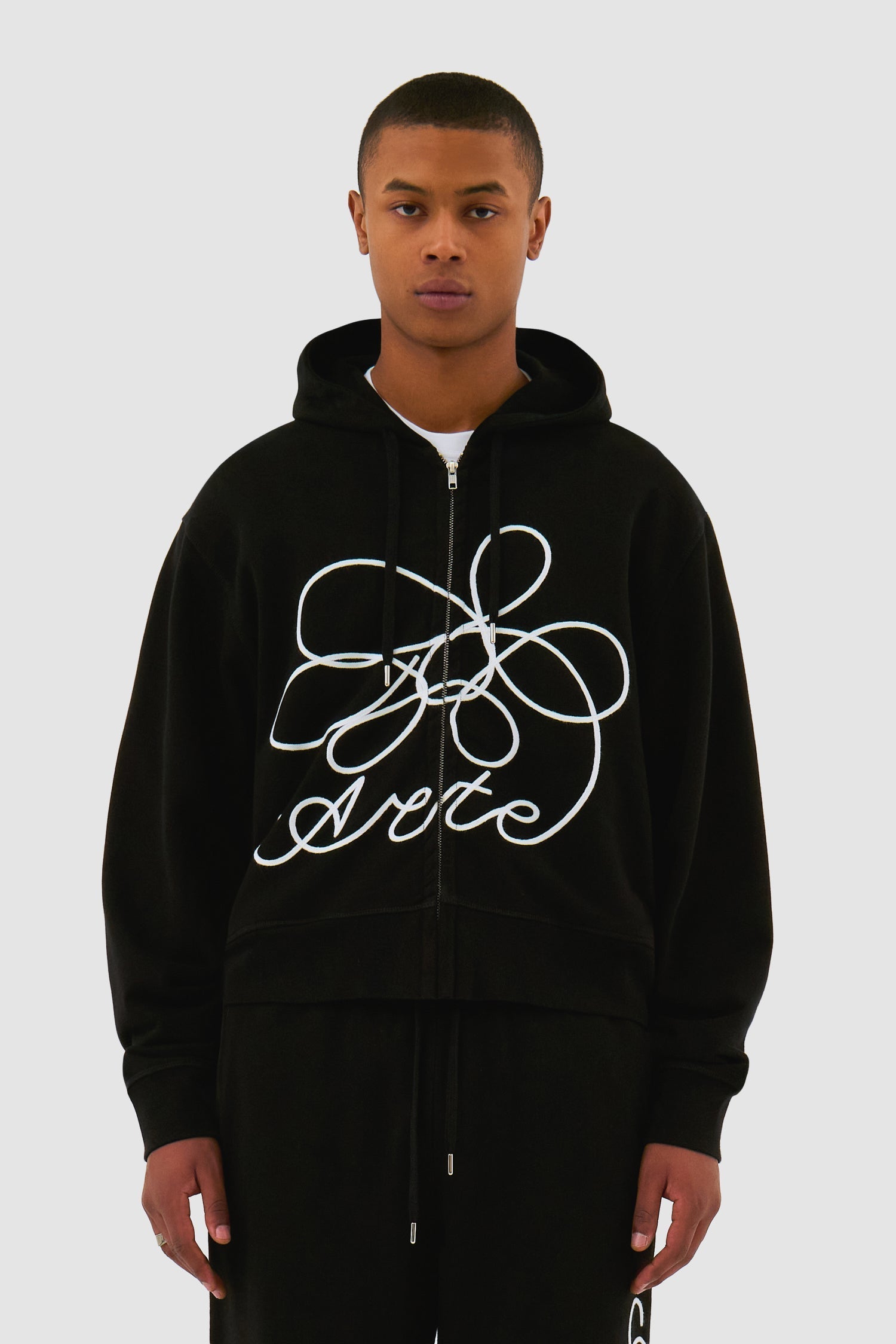 Sweat - Pull à capuche zippé Noir avec logo fleuri - Arte Antwerp