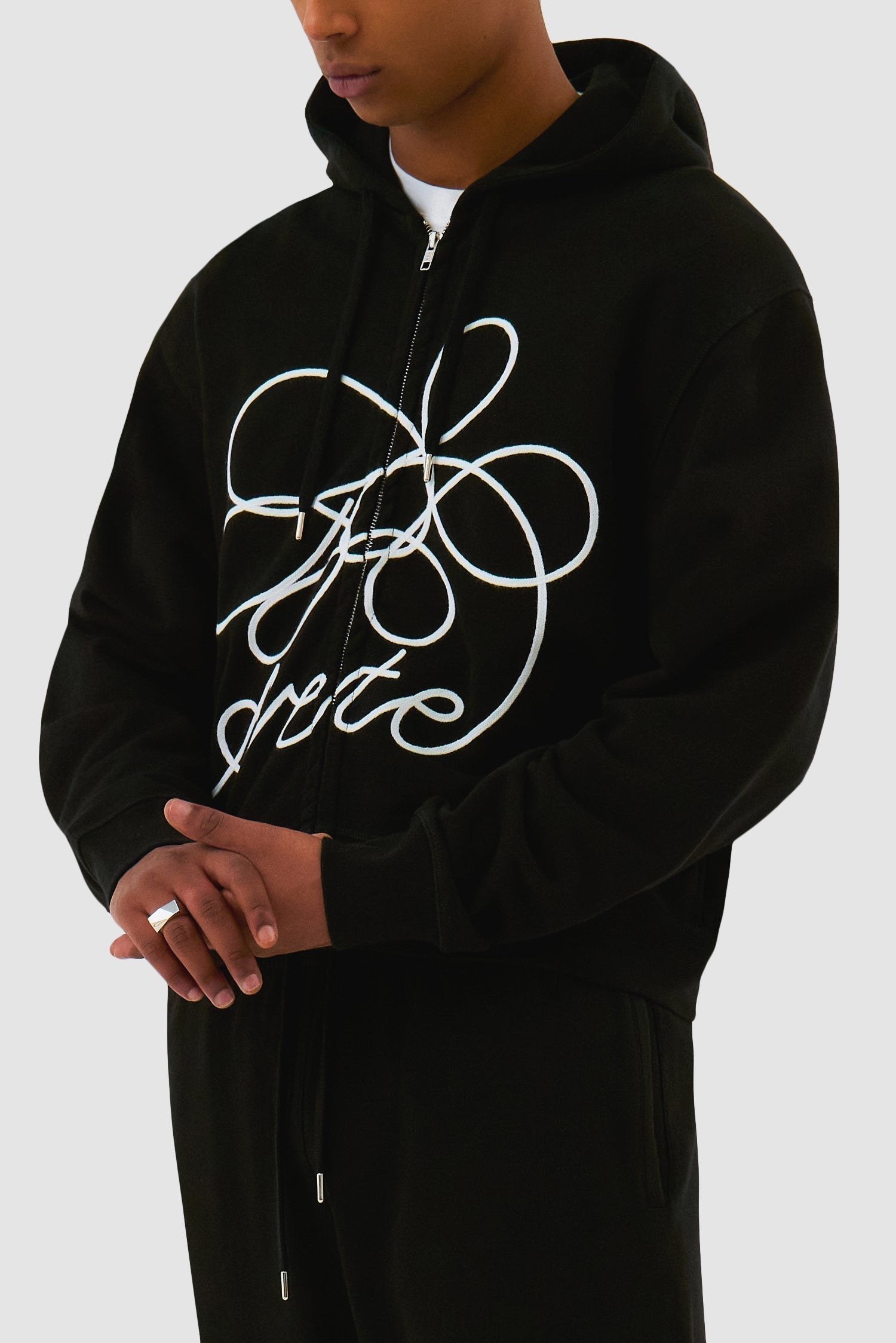Sweat - Pull à capuche zippé Noir avec logo fleuri - Arte Antwerp