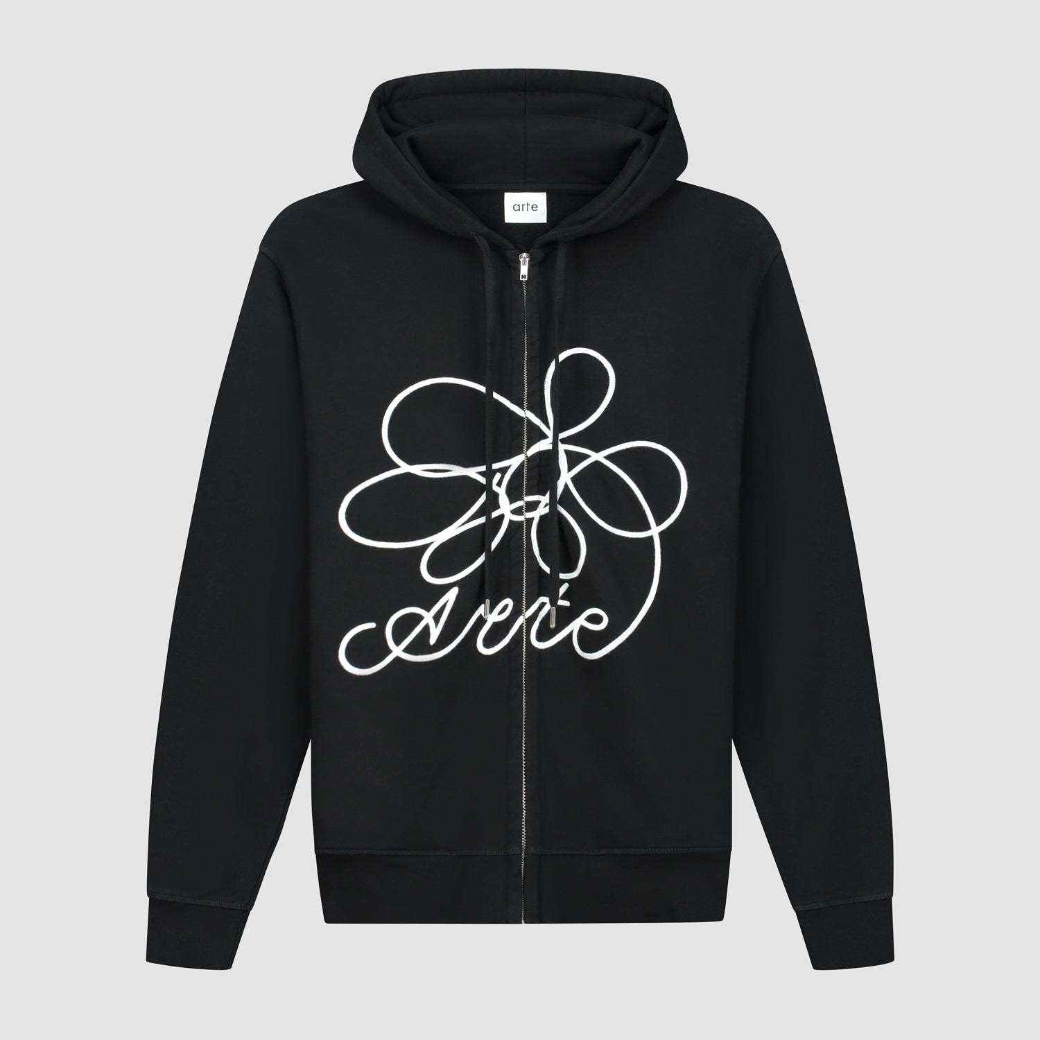 Sweat - Pull à capuche zippé Noir avec logo fleuri - Arte Antwerp